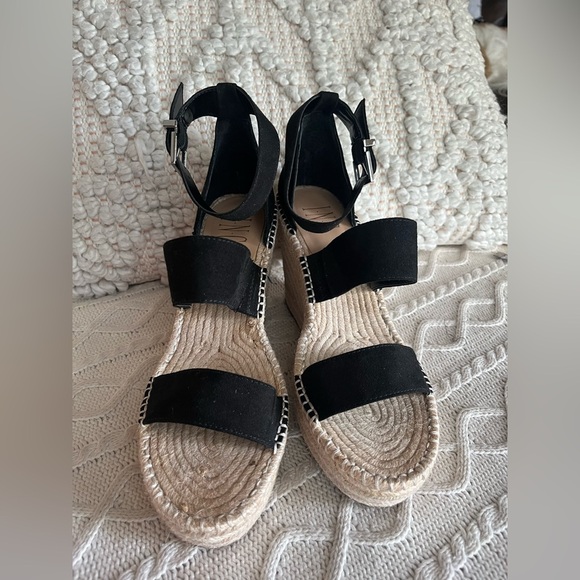 INC Black Faux Suede Side Buckle Catianna Wedge Women’s size 7.5 - Picture 11 of 12